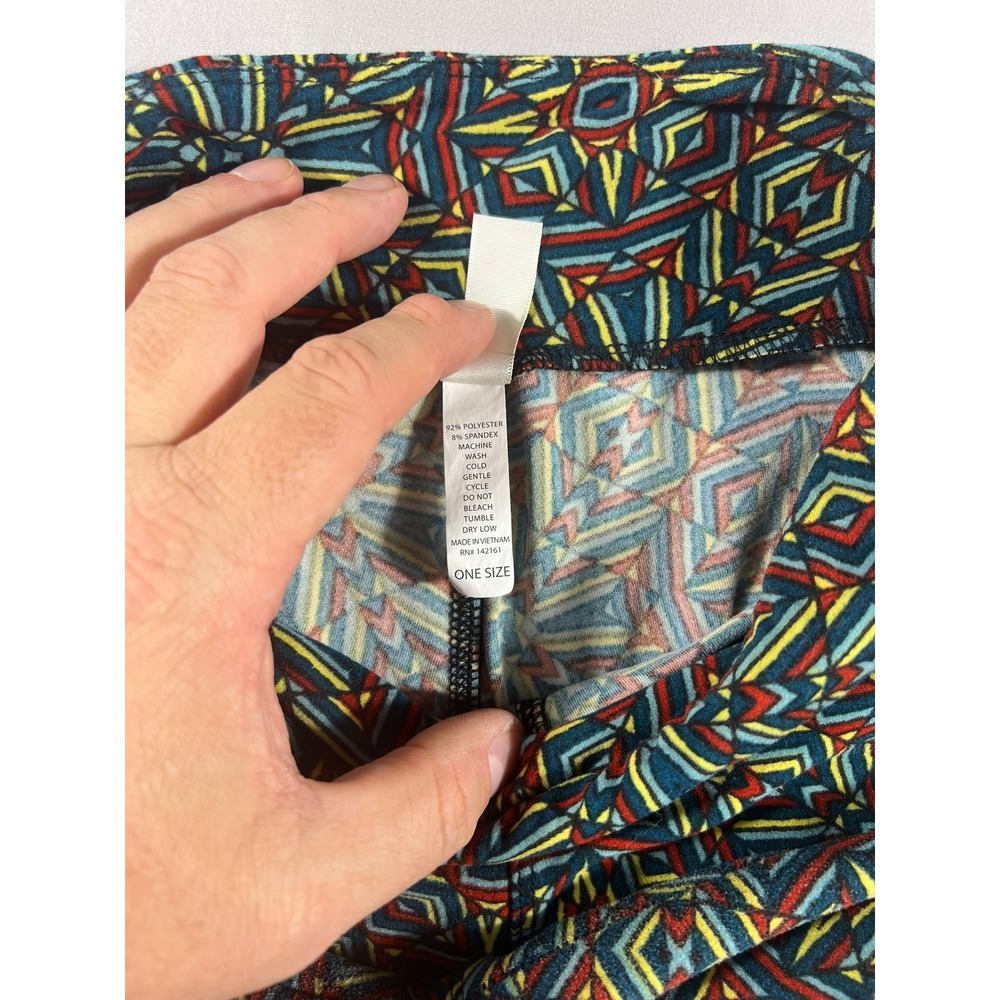LuLaRoe Geometric Kaleidoscope Print Leggings One Size OS Blue Red Yellow Mosaic - Picture 10 of 12
